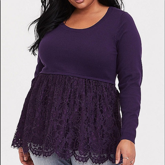 torrid Sweaters - Nwt Torrid size 3 Purple Lace Babydoll Sweater